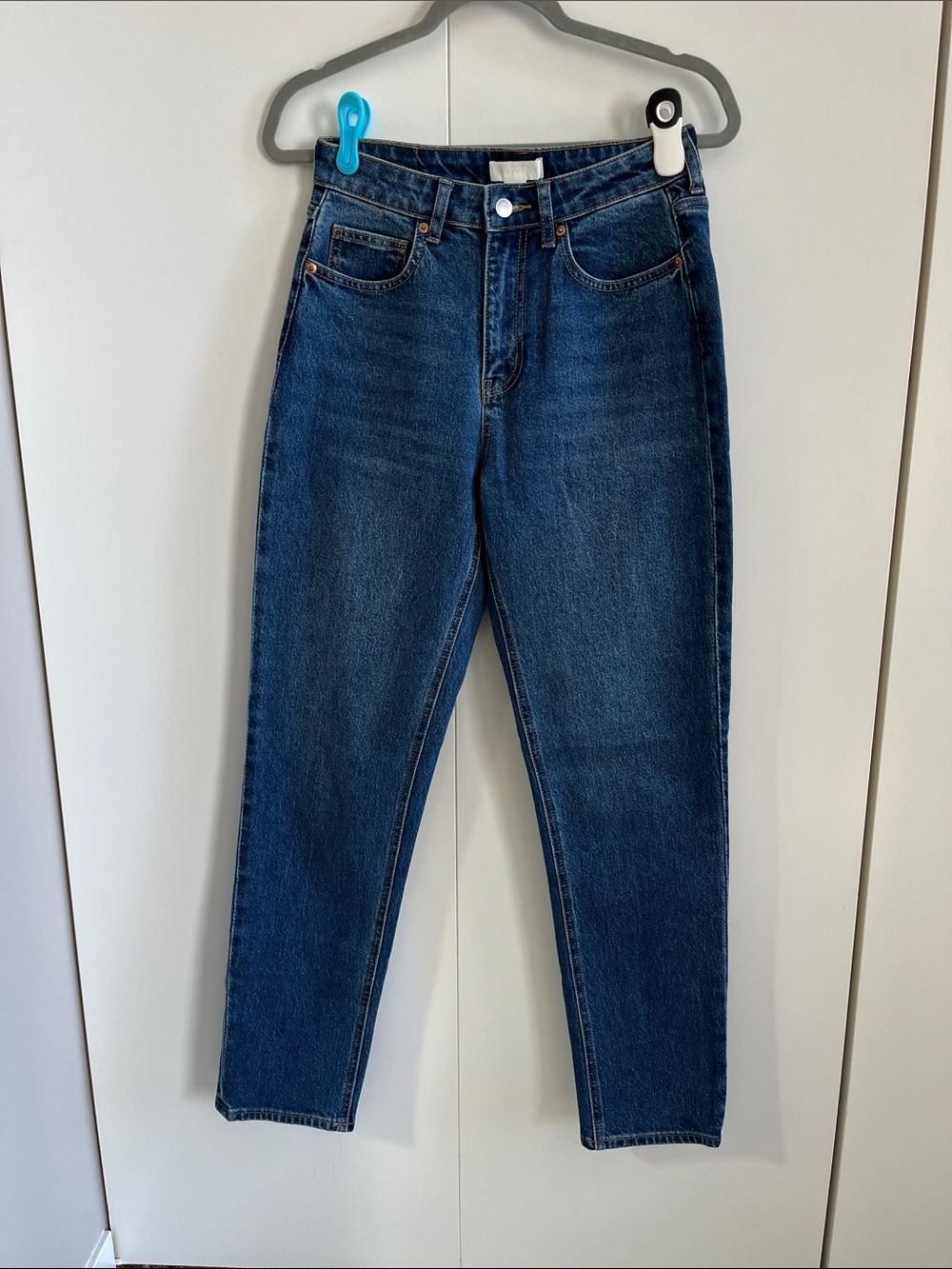 H&M High-Rise Tapered Jeans - Dark Blue Denim